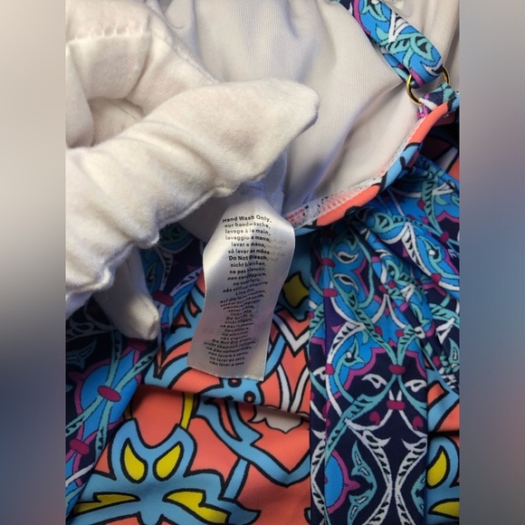 VENUS Blue and Pink One Piece Swimsuit with Decorative Waist Tie - Picture 9 of 14